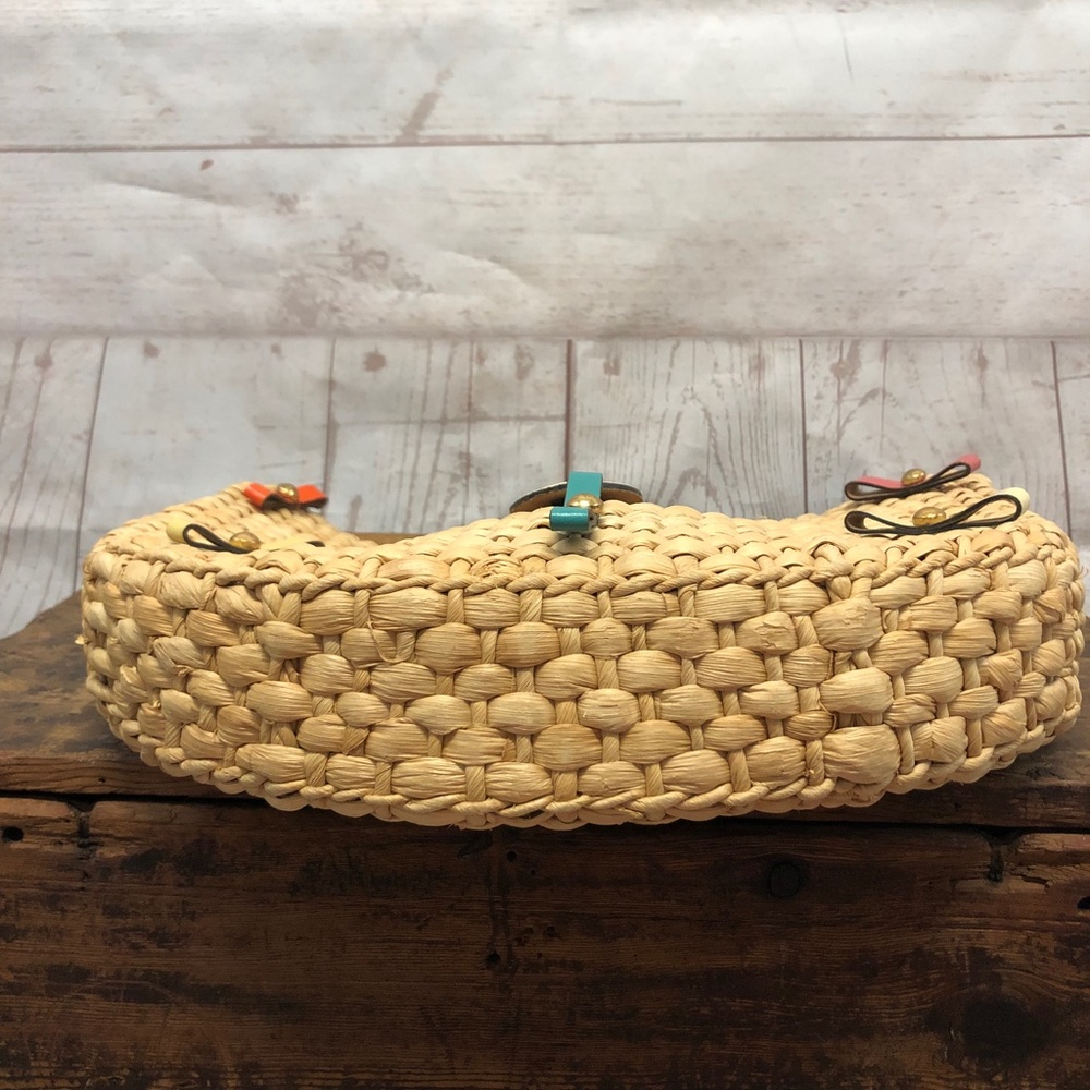 Vintage Straw and Leather Handbag Tote - Picture 8 of 10